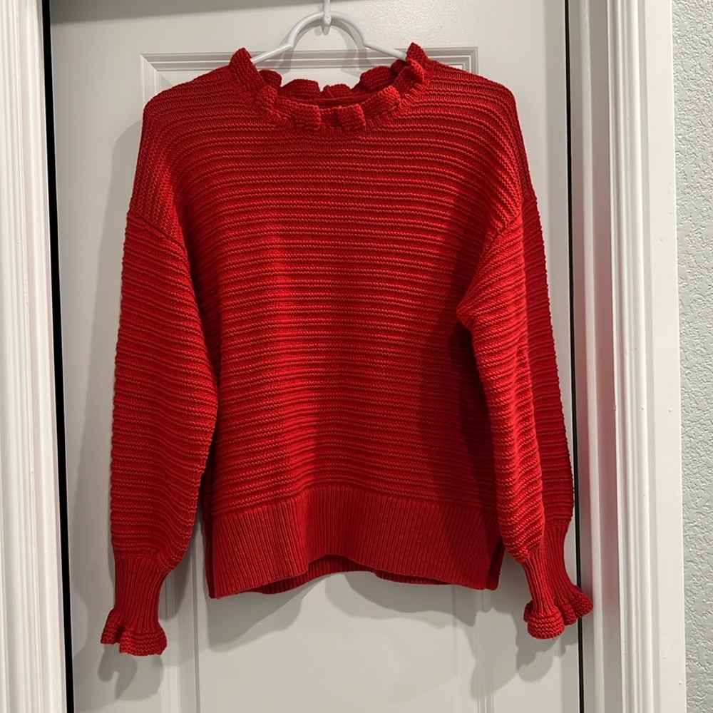 Madewell Cuffed and Ruffled Sleeve Knit Sweater